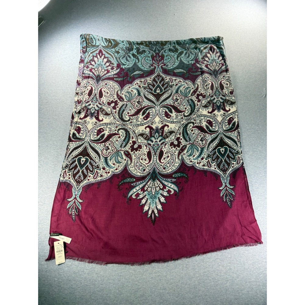 Talbots Modal Silk Blend Paisley Scarf Burgundy Teal CN5086 NWT